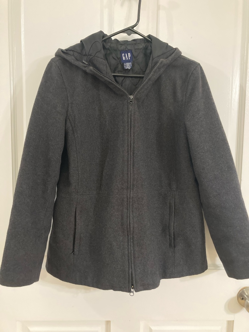 GAP Women's Charcoal Hooded Wool-Blend Zip Jacket
